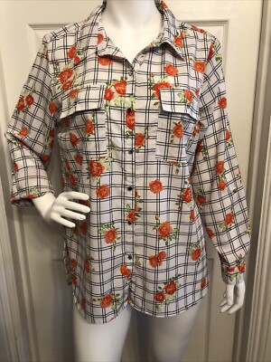 Notations Floral Button Down Shirt Womens XL Multicolor Long Sleeve Blouse Top