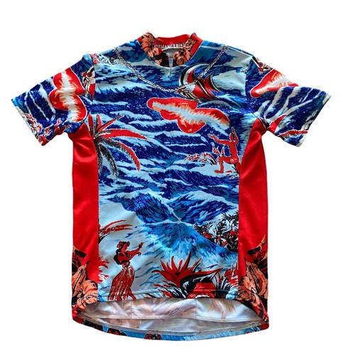 Performance Mens Bike Cycling Jersey Hawaiian Palm Tree Blue Red Size Medium