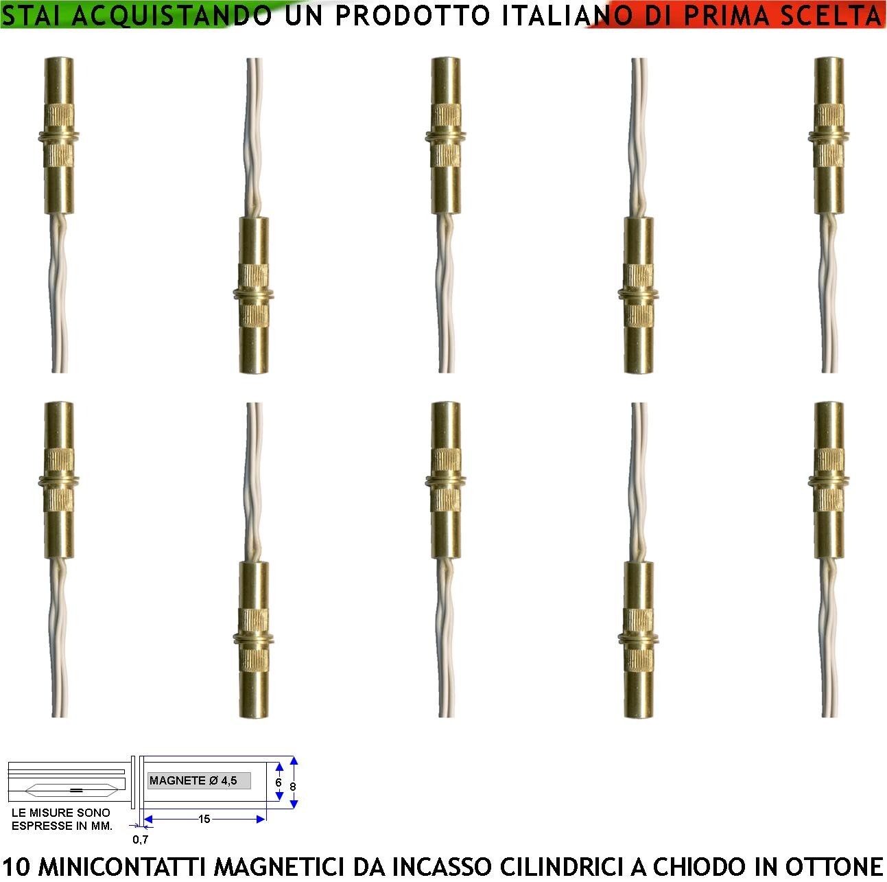 10 Micro Contatti Magnetici Ottone Incasso per Infissi Allarme Antifurto