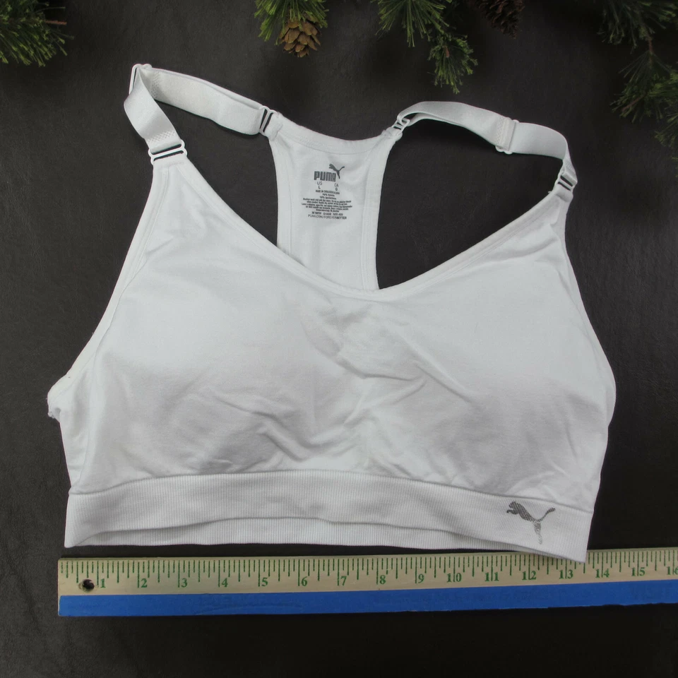 Sujetador deportivo Puma talla L marfil sin relleno inalámbrico espalda de carrera pulóver Foto 2 de 4