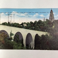California Postcard Mid 1900s San Diego Balboa Cabrillo Bridge Ortiz Riverside