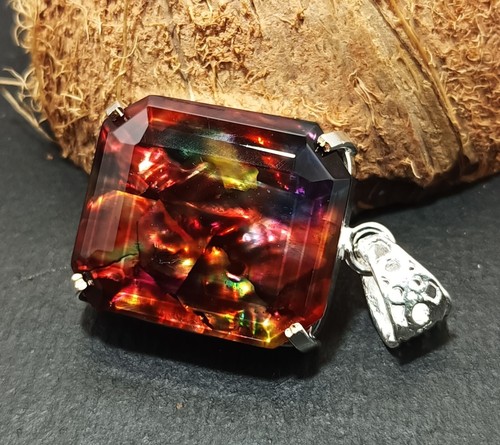 Hand -Made PENDANT 56.0 Ct Natural Ammolite Doublet Multi For Jewelry Gemstone - Picture 8 of 11