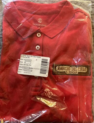 Lands End Ladies New Short Sleeve Polo Shirt Red Rancho Del Cielo RONALD REAGAN - Picture 1 of 4