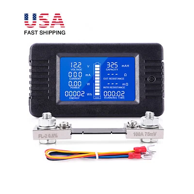 MICTUNING 12v DC Battery Monitor Voltage Current Meter LCD Display with 100A Shunt Tester