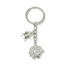 10x Alloy Tibetan Style Pendants Keychain Spider Web Charms Silver Keyring Decor