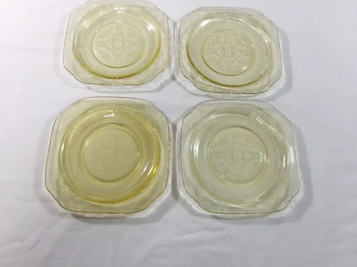 Set of 4 Federal Amber Depression Glass Madrid Desert Plates 6"  Wide