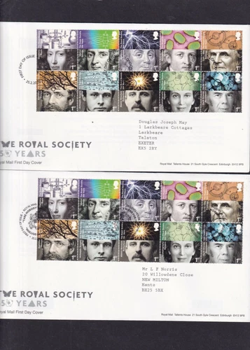 GB 2010 Royal Society Babbage Newton Jenner Lister Rutherford FDC choice of pmks