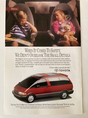 1993 Toyota Previa Minivan Print Ad Red and Gray Children Safety