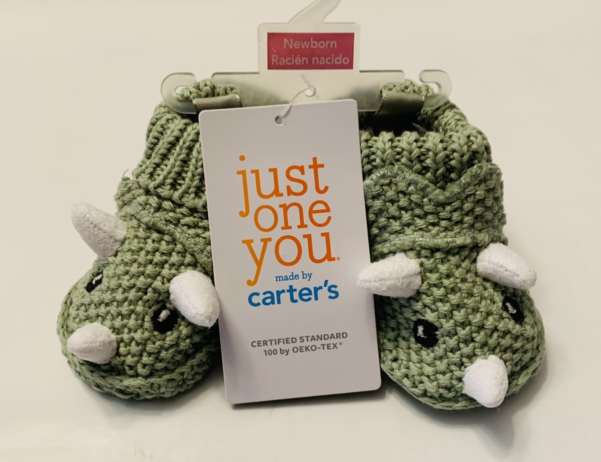 Carter's Newborn Baby Green Dinosaur Knitted Bootie Slippers