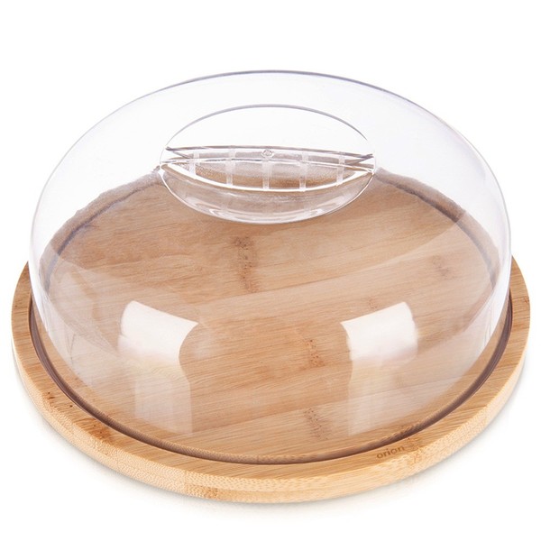 KäSeglocke KäSebrett Mit Haube Servierplatte Rund Bambus 26 Cm Kuchenplatte-image