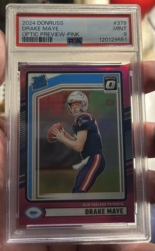 2024 Panini Donruss - Rated Rookie Drake Maye #379 Optic Preview Pink Prizm (RC)
