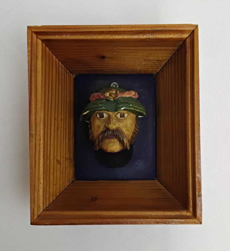 Vintage Hand-Carved Wawel Head Wooden Replica Man w/ Mustache and Cap #J5366