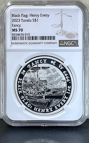 2023-P Tuvalu $1 SILVER Black Flag: THE FANCY 1oz NGC MS70