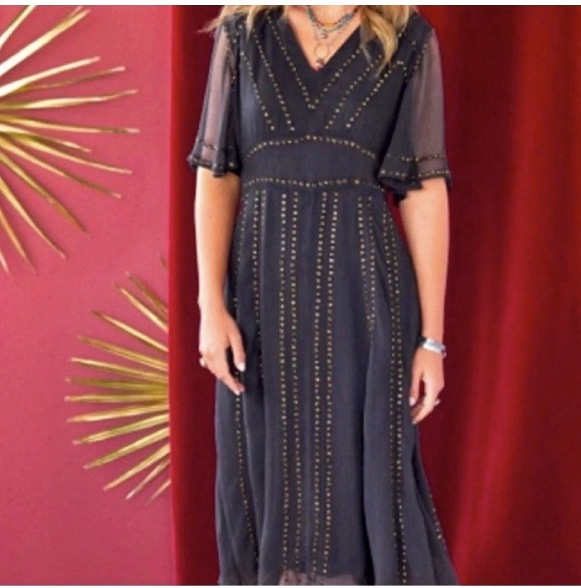 green emerald velvet dress Women's Rust Printed Maxi Dress main image 0