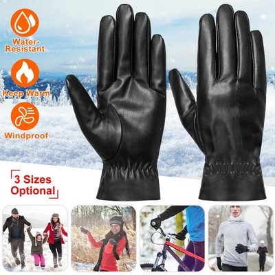 Unisex Leather Winter Warm Gloves Outdoor Windproof Soft Gloves 