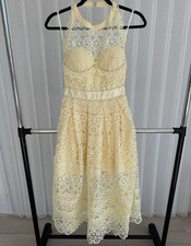Self-Portrait-Style Yellow Lace A-Line Midi Dress Halter Neck Sleeveless