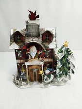 Metal Tea Light Candle Christmas House with Spinning Cardinal on Roof=Decor