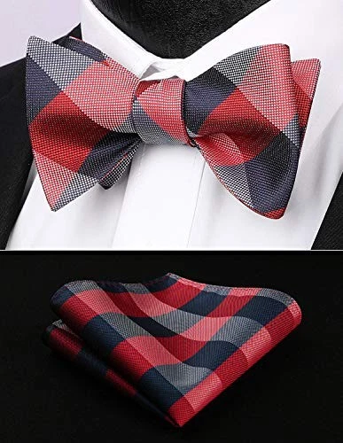 Bow Ties for Men Check Plaid Self Tie Bow Tie and One Size B-06 Red /Grey 2 - Image 2 of 4