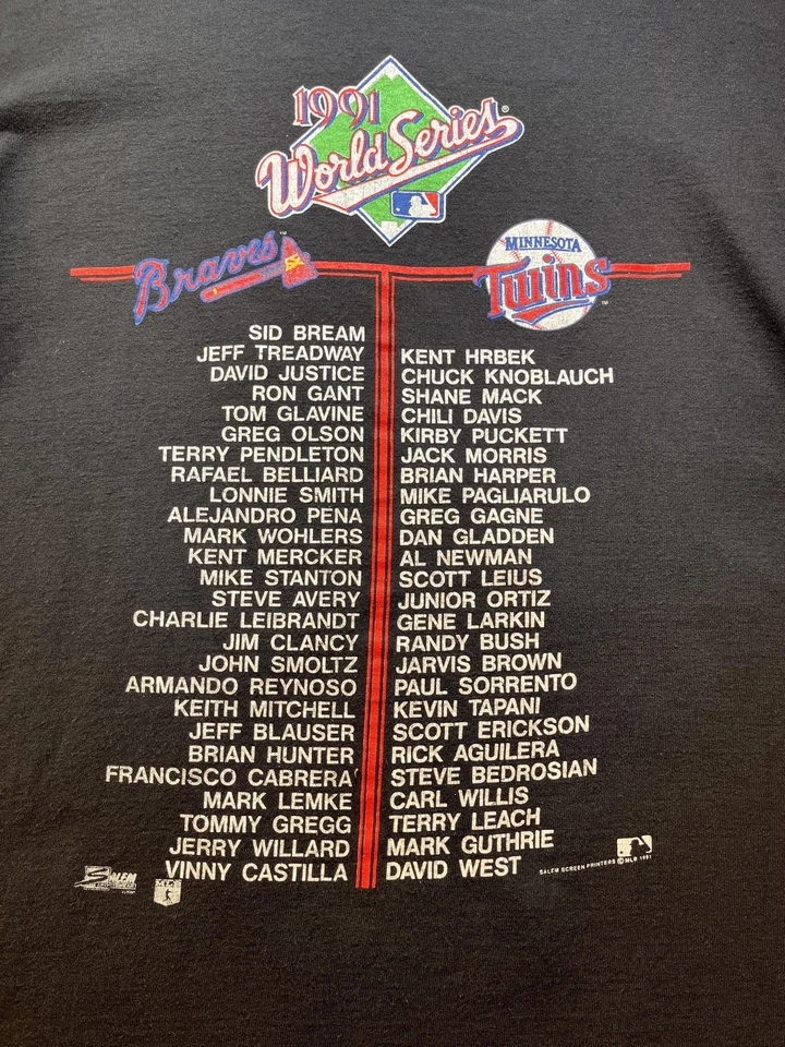 Camiseta De Colección Braves Twins Serie Mundial 1991 Para Hombre M Puntada Única Hecha en EE. UU. Foto 4 de 4