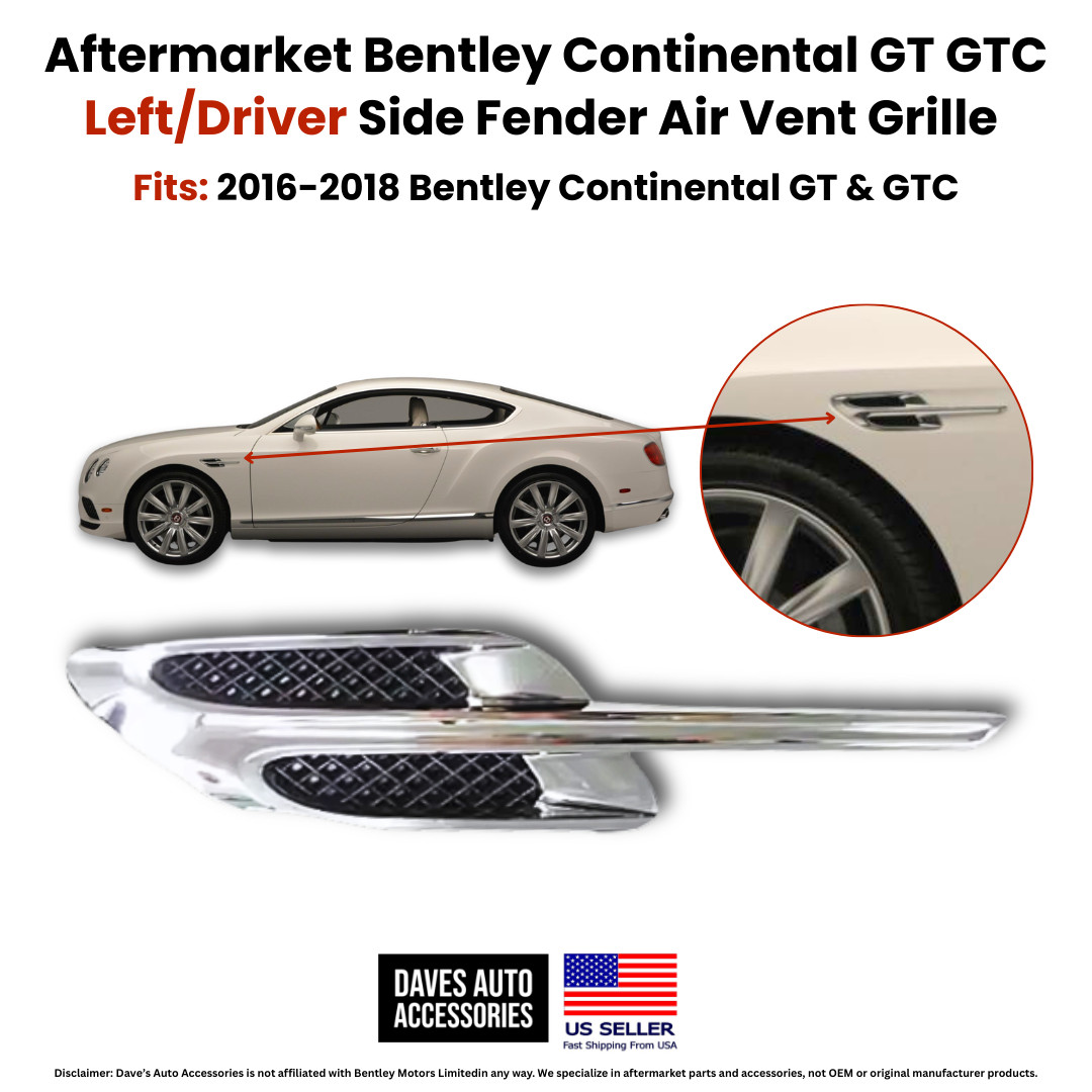2016–2018 Bentley Continental GT GTC Left Fender Air Vent Grille Chrome