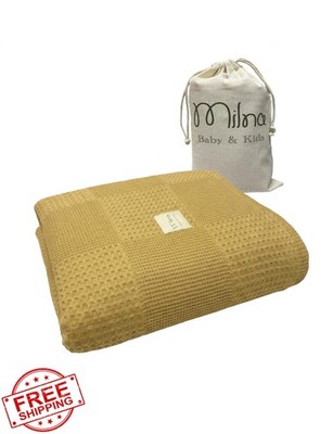 Milna Baby Waffle Blanket 100x120cm, Yellow, 100% Cotton, Breathable