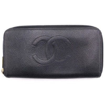 CHANEL Round Wallet Long Card Case Black Caviar Skin Gold Hardware Used 1e2a8e4d