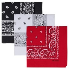 100 Cotton Large Bandanas for Men and Women, 22 Inch Black / White / Red