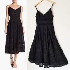 NSR Nordstrom Black Crochet Lace Sleeveless Midi Dress M Dark Romantic Sheer
