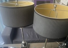 Pair Table Lamps Striped Drum Shades Chrome Base Switch LED E27 Warm 240V
