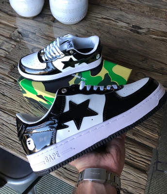 A Bathing Ape BAPE STA Low Black White Sneakers   Size 43 EU / New With Box