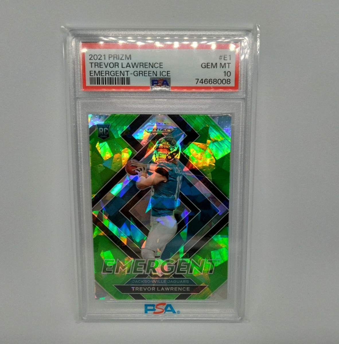 2021 Panini Prizm Trevor Lawrence #E-1  Emergent Green Ice Prizm PSA 10  RC