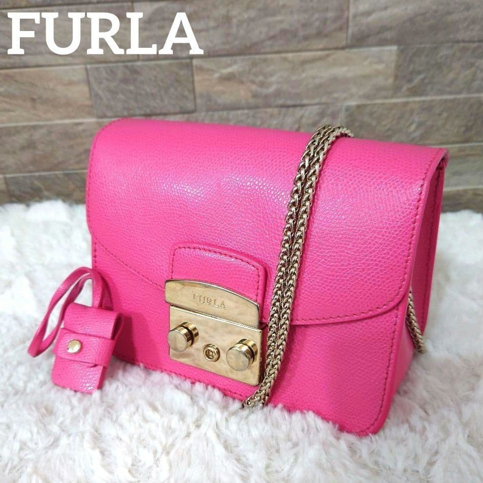 Furla Metropolis Pink Chain 2Way Shoulder Bag Mini Shoulder Bag Pre-owned Japan