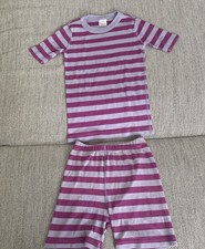 HANNA ANDERSSON Size 8 ORGANIC COTTON 130 Purple STRIPED SHORT JOHNS PAJAMAS