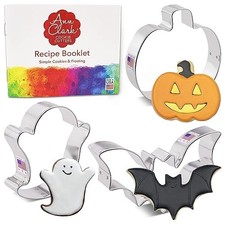 3 Piece Halloween Cookie Cutters Set Metal Pumpkin Ghost Bat USA Made