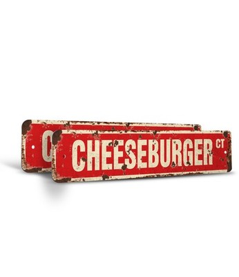 CHEESEBURGER Vintage Style Street Sign Metal Plastic hamburger cheese diner love