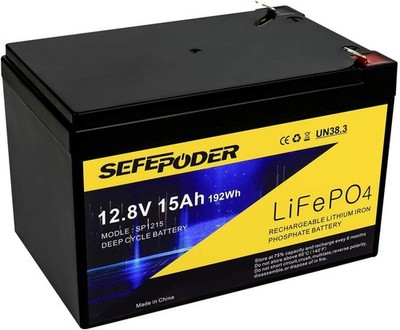 12V 15Ah LiFePO4 Deep Cycle Battery, 2000+ Cycles Rechargeable Battery