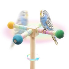 Bird Rotating Perch Toys,Parakeet Interactive Stand Perch Toy,Wooden 4 Perch
