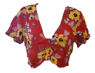 H&M Divided Womens Crop Top Sz 8 RED VISCOSE Short Sleeve Side Zipper