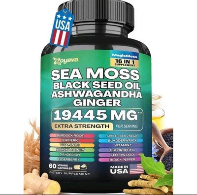 Zoyava Sea Moss Black Seed Oil Extra Strength High Potency 60 Caps, Exp 12/2026