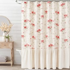 Cottagecore Ruffle Linen Shower Curtain Vintage French Country Shower Curtain...