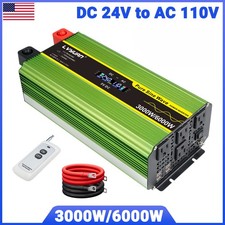 3000W 6000W Pure Sine Wave Power Inverter 24V to 110V W/ 4AC 4USB Remote Control