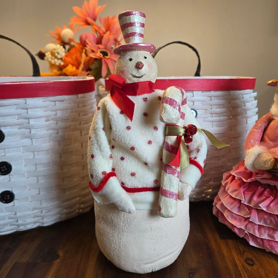 Muñeco de nieve vintage ESC Trading Company Heather Myers pareja brillo maché Navidad Foto 2 de 4