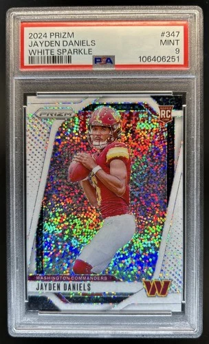 2024 Panini Prizm Jayden Daniels RC White Sparkle SSP #347 Commanders PSA 9