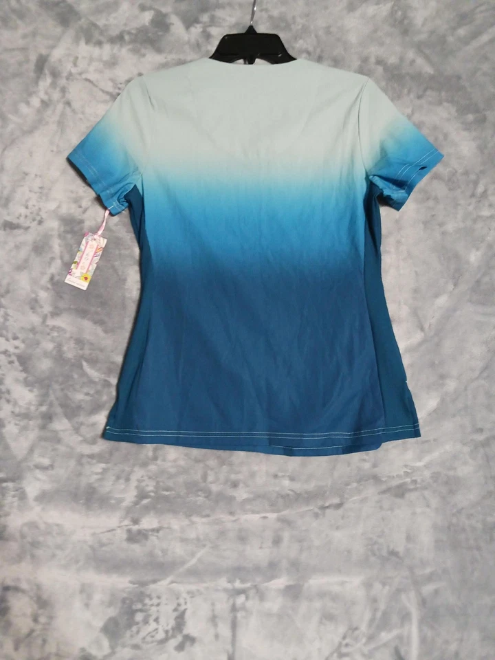 Koi Lite Scrub Shirt Womens XS Ombre Teal Reform Nursing Zip Pockets 370L-S038 - Image 2 of 4