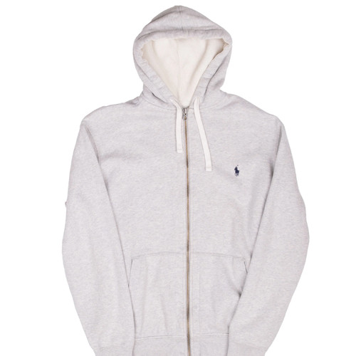 VINTAGE RALPH LAUREN FULL ZIP CLASSIC GREY HOODIE SWEATSHIRT LARGE
