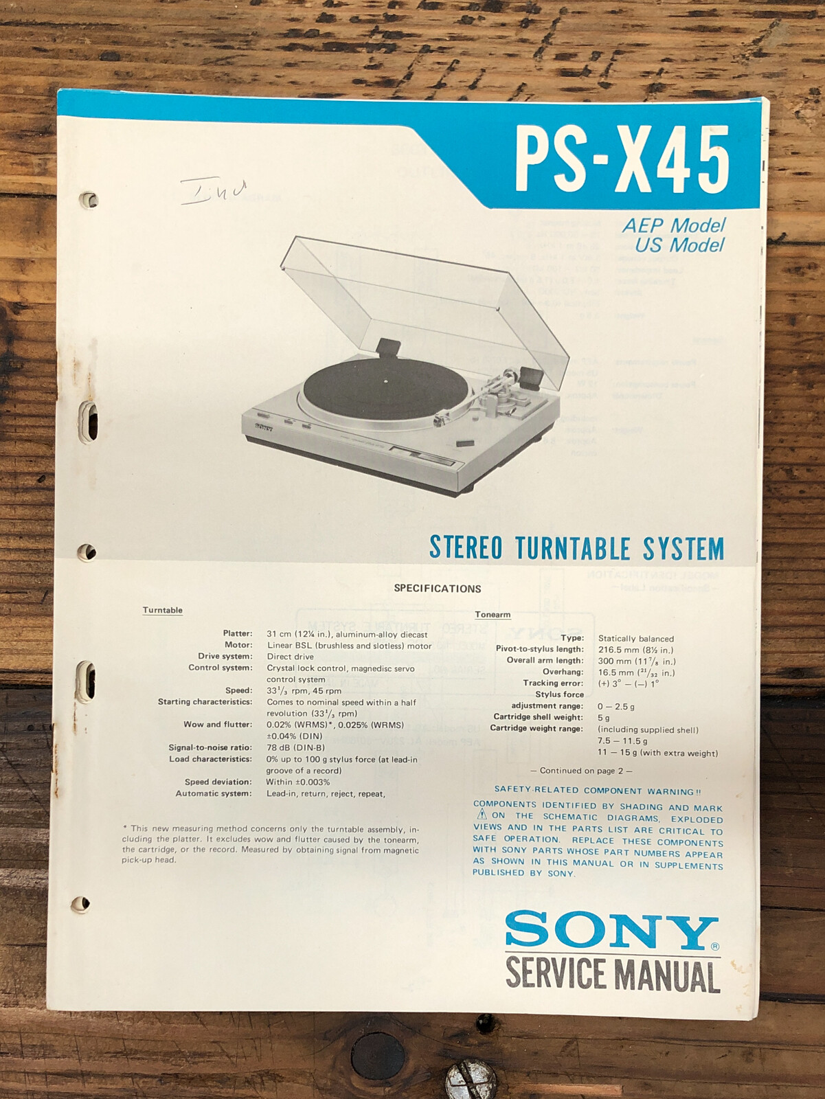 Sony PSX45 Record Player / Turntable Service Manual *Original* eBay