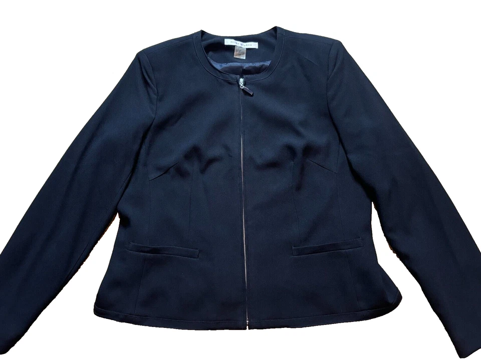 Blazer Peter Nygard Negro Sin Cuello Trabajo Cremallera Negocios Traje de Carrera Chaqueta 14 Foto 2 de 4