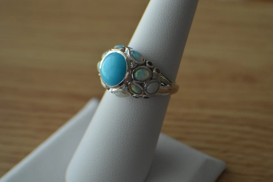 Anillo de platino/multigeo turquesa de la Bella Durmiente de 3,50 quilates sobre plata fina talla 6 Foto 2 de 4