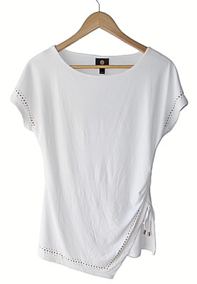 JM Collection Size S White Side Tie Silver Stud Embellished Stretch Top