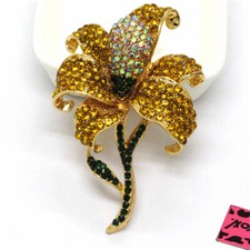 Yellow Bling Flower AB Rhinestone Crystal Fashion Womens Charm Brooch Pin Gift